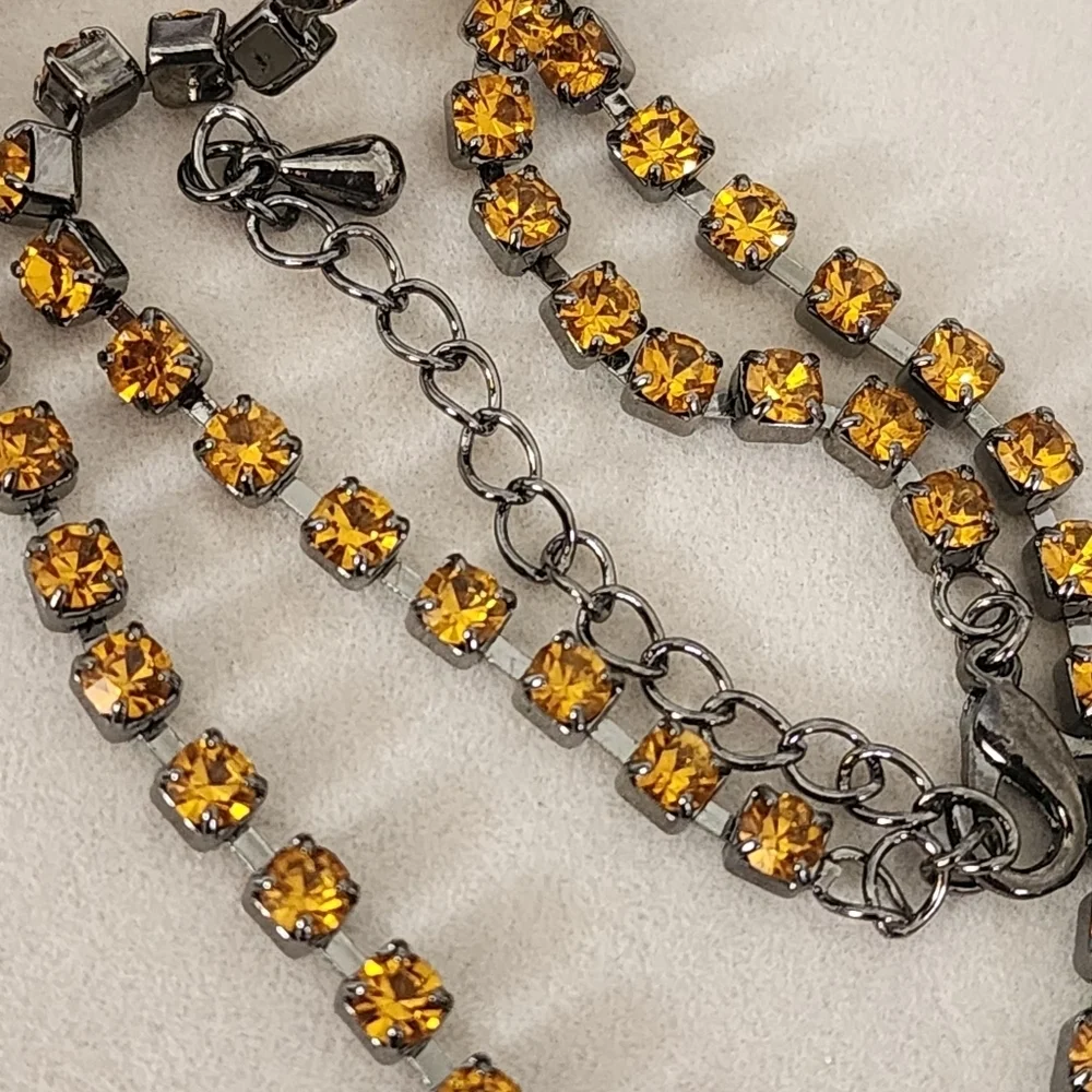 Silver Gunmetal Necklace with AB Crystal Teadrop and Matching Earrings Set